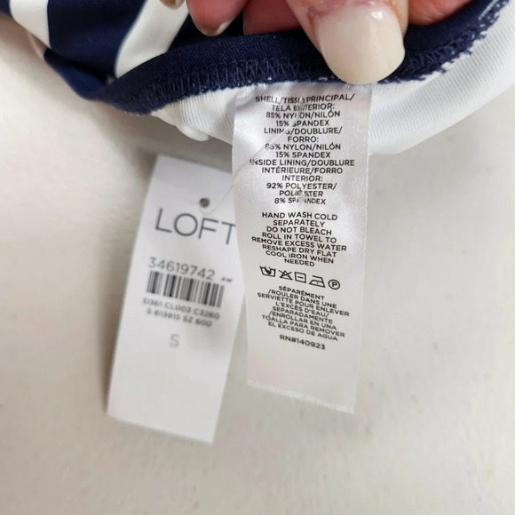 LOFT Beach Blue & White Plunge One Piece Swimsuit Size Small NEW - Picture 8 of 13